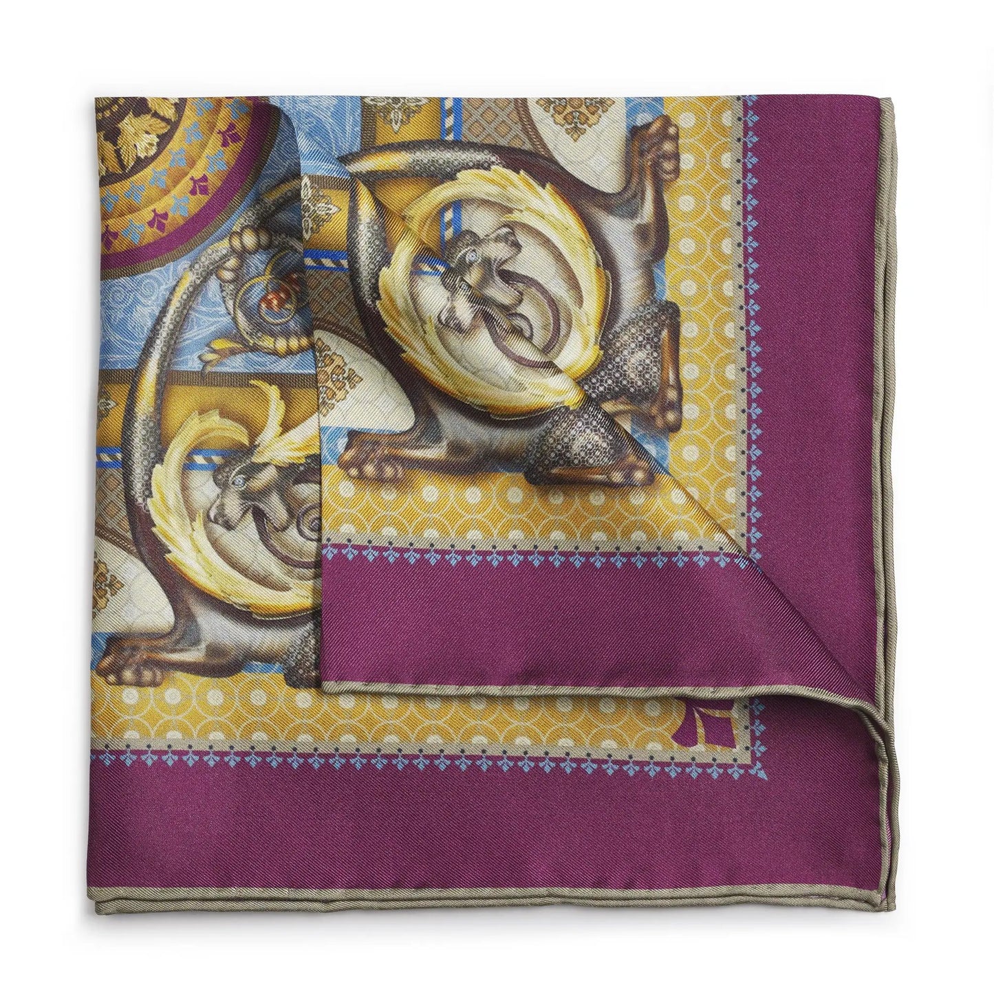 Burlington House Stone & Claret Pocket Square by Benson & Clegg