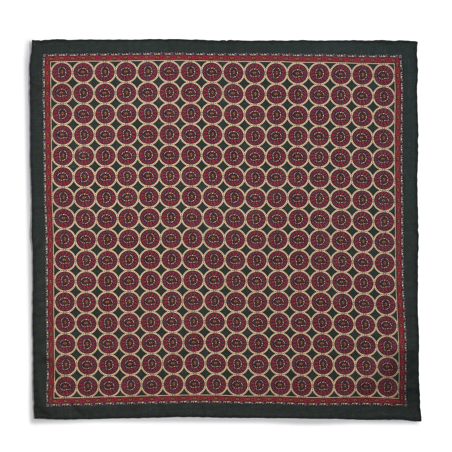 Circular Paisley (Wool & Silk Mix) Pocket Square In Green by Benson & Clegg
