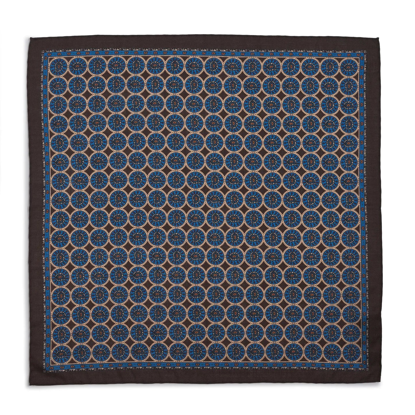 Circular Paisley (Wool & Silk Mix) Pocket Square In Sable by Benson & Clegg