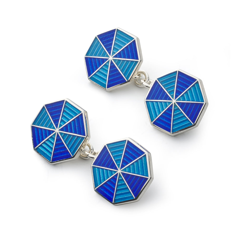Octagonal Sterling Silver Cloisonne Cufflinks In Blue by Benson & Clegg