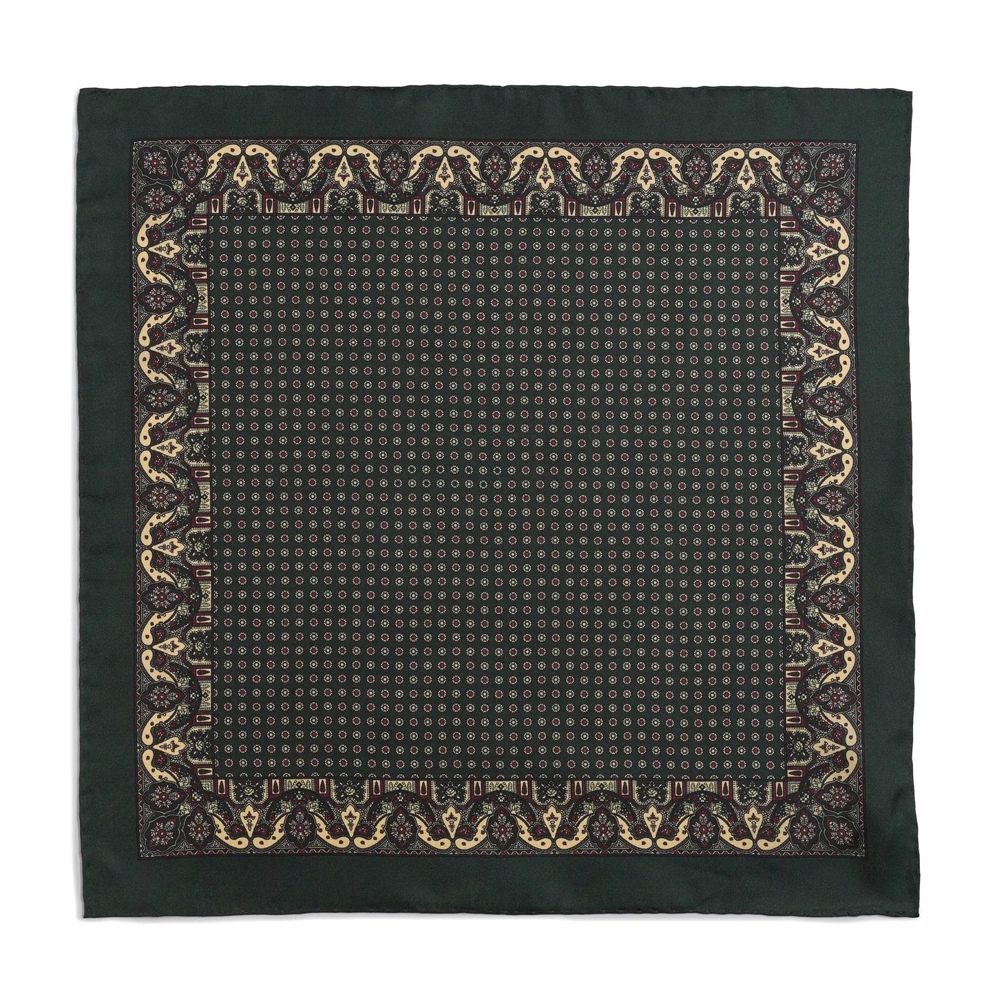 Ornate Paisley Silk Pocket Square In Green by Benson & Clegg