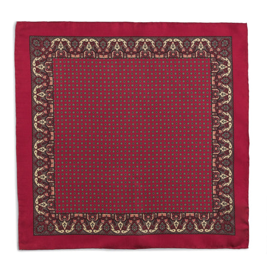 Ornate Paisley Silk Pocket Square In Red by Benson & Clegg