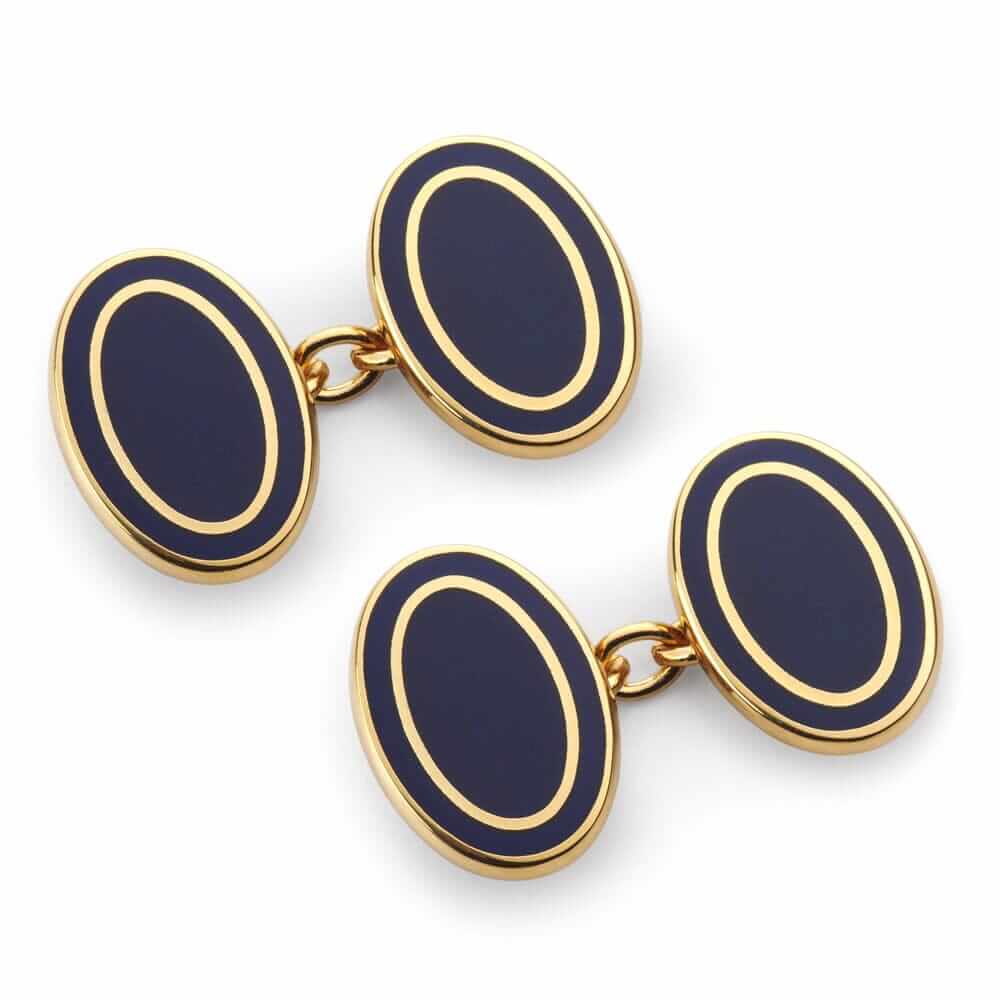 Oval Chain Cufflinks In Navy by Benson & Clegg