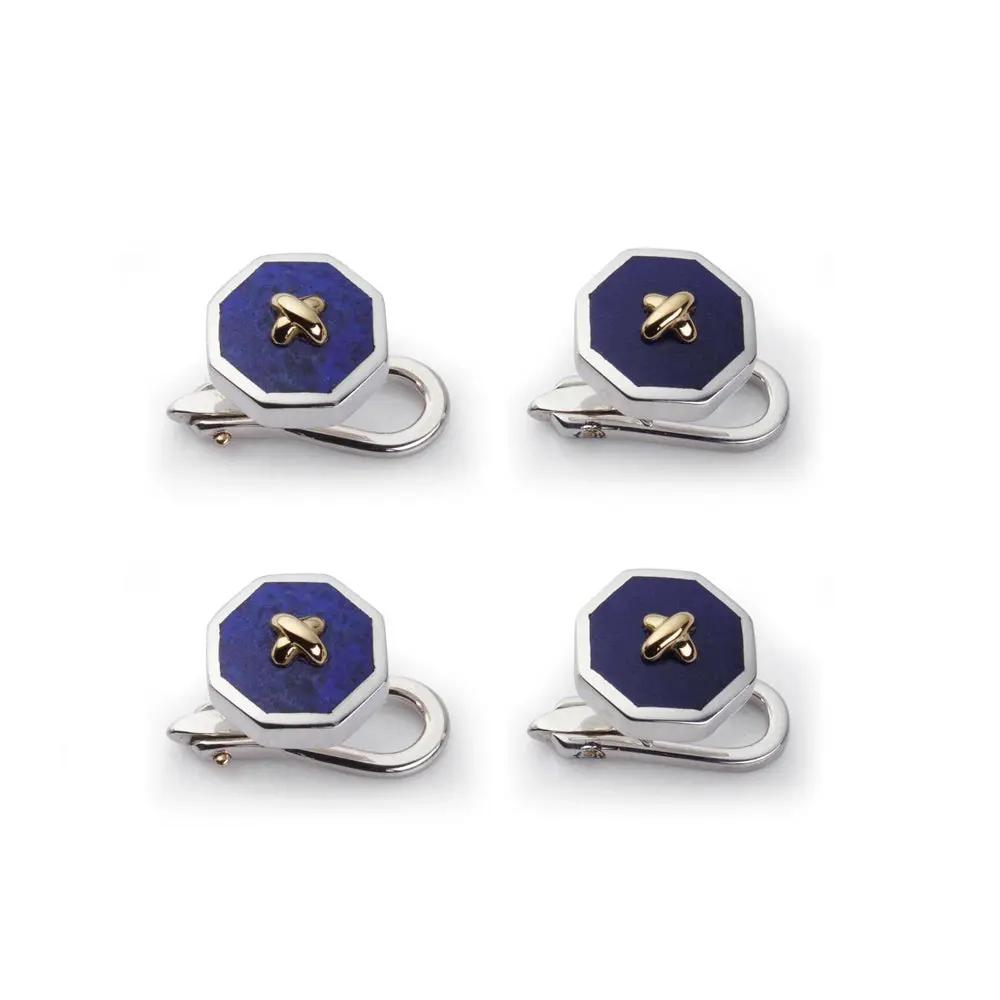 Sterling Silver And Lapis Lazuli With 9ct Gold Stitch Dress Studs by Benson & Clegg
