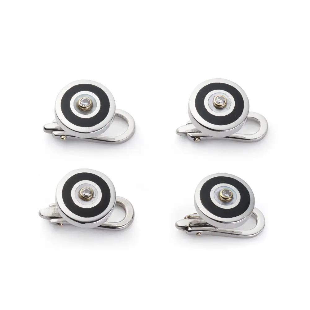 Sterling Silver And Onyx With Diamond Dress Studs by Benson & Clegg