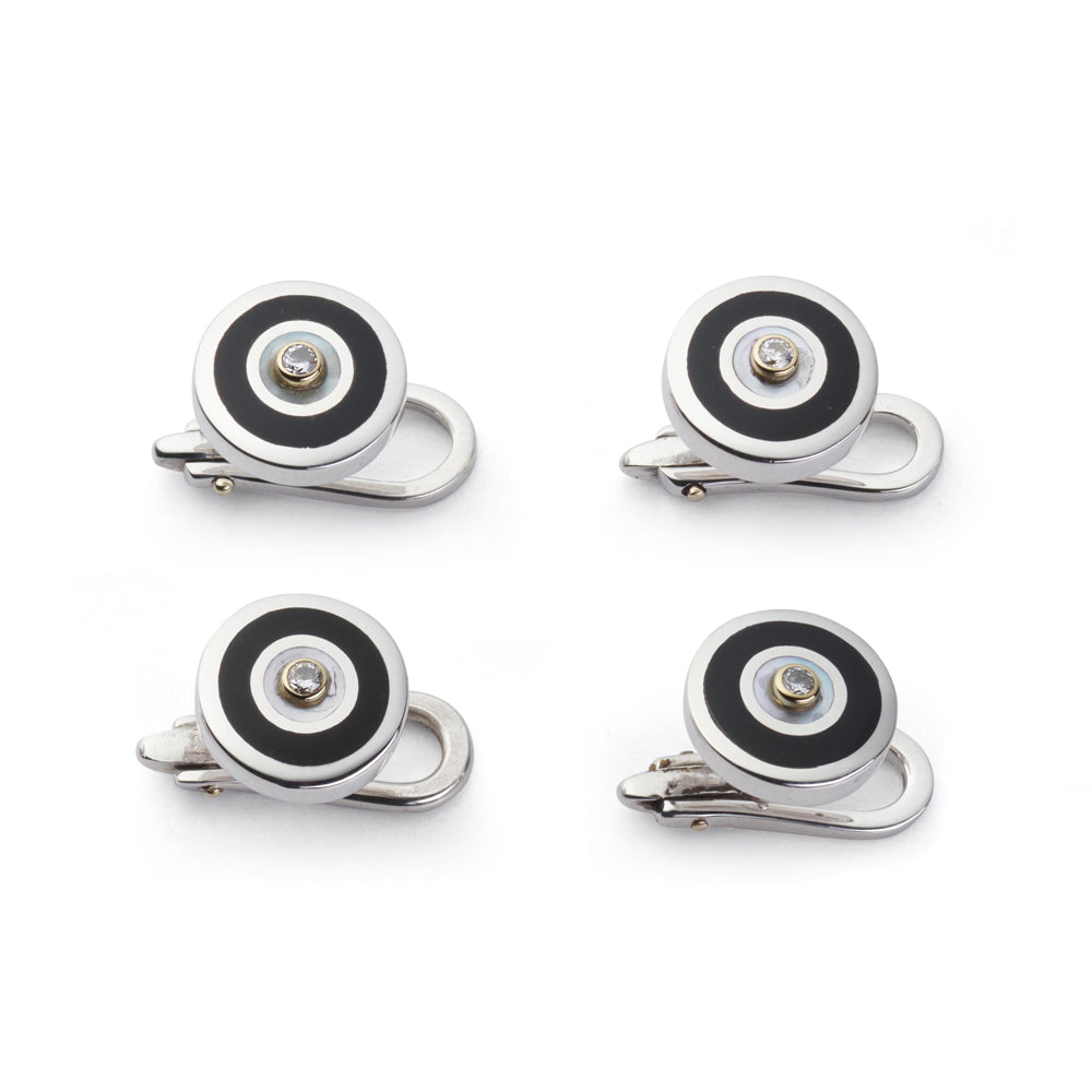 Sterling Silver And Onyx With Diamond Dress Studs by Benson & Clegg