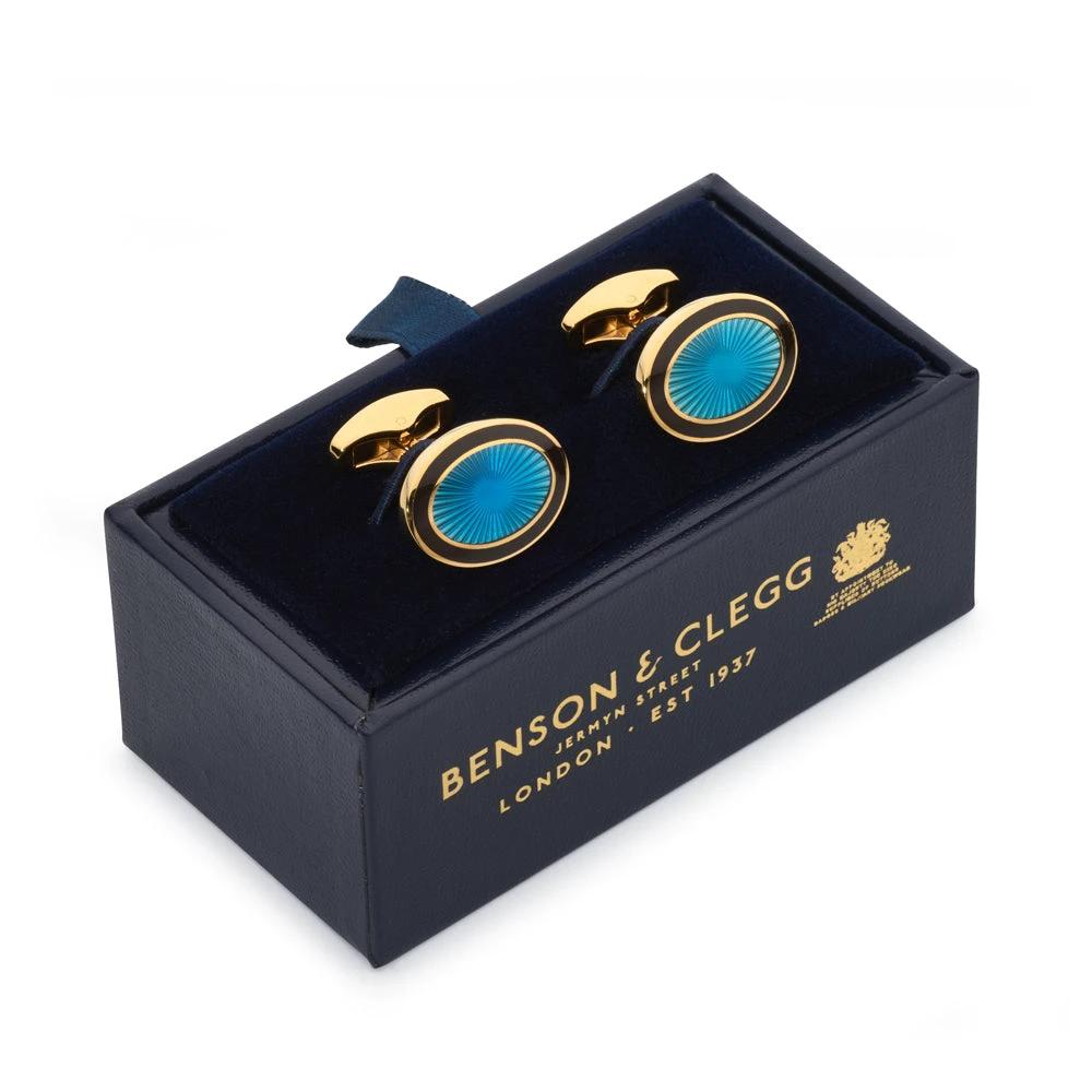 Sunburst Enamel Cufflinks In Sapphire Blue by Benson & Clegg
