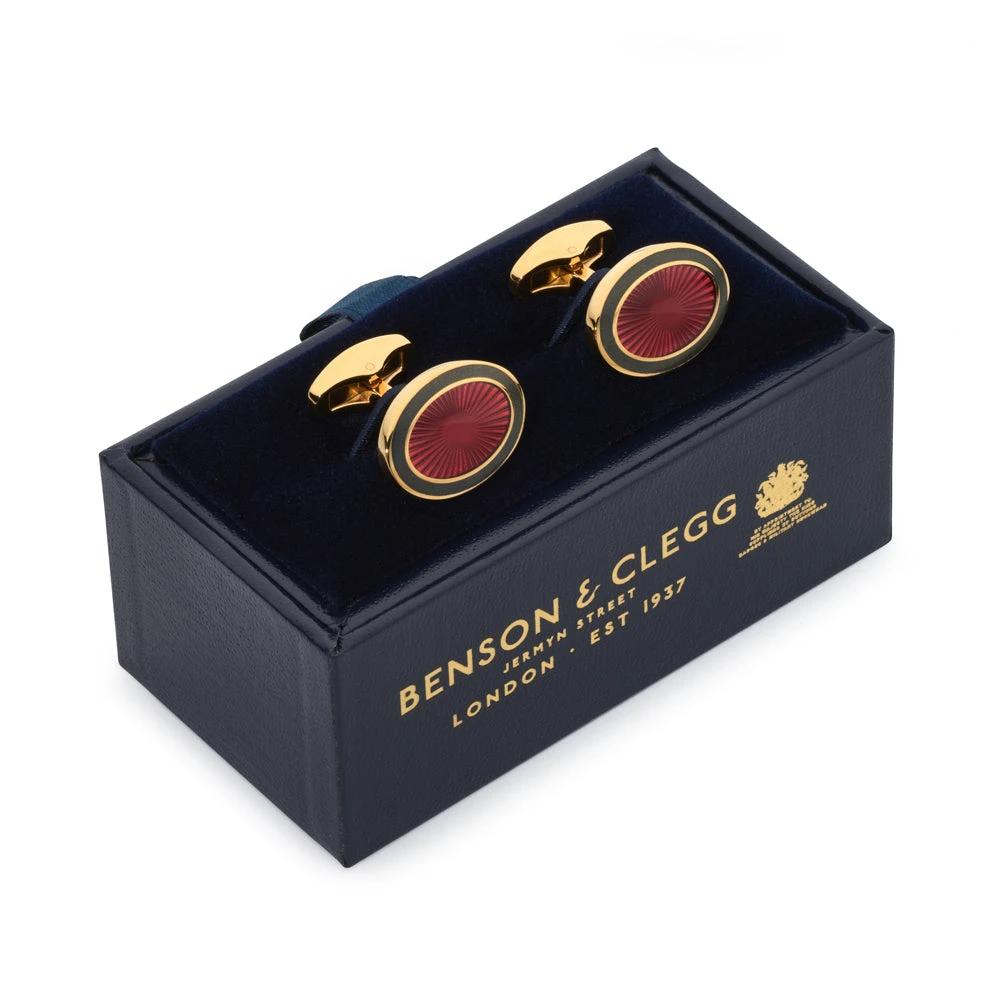 Sunburst Enamel Cufflinks In Wine by Benson & Clegg