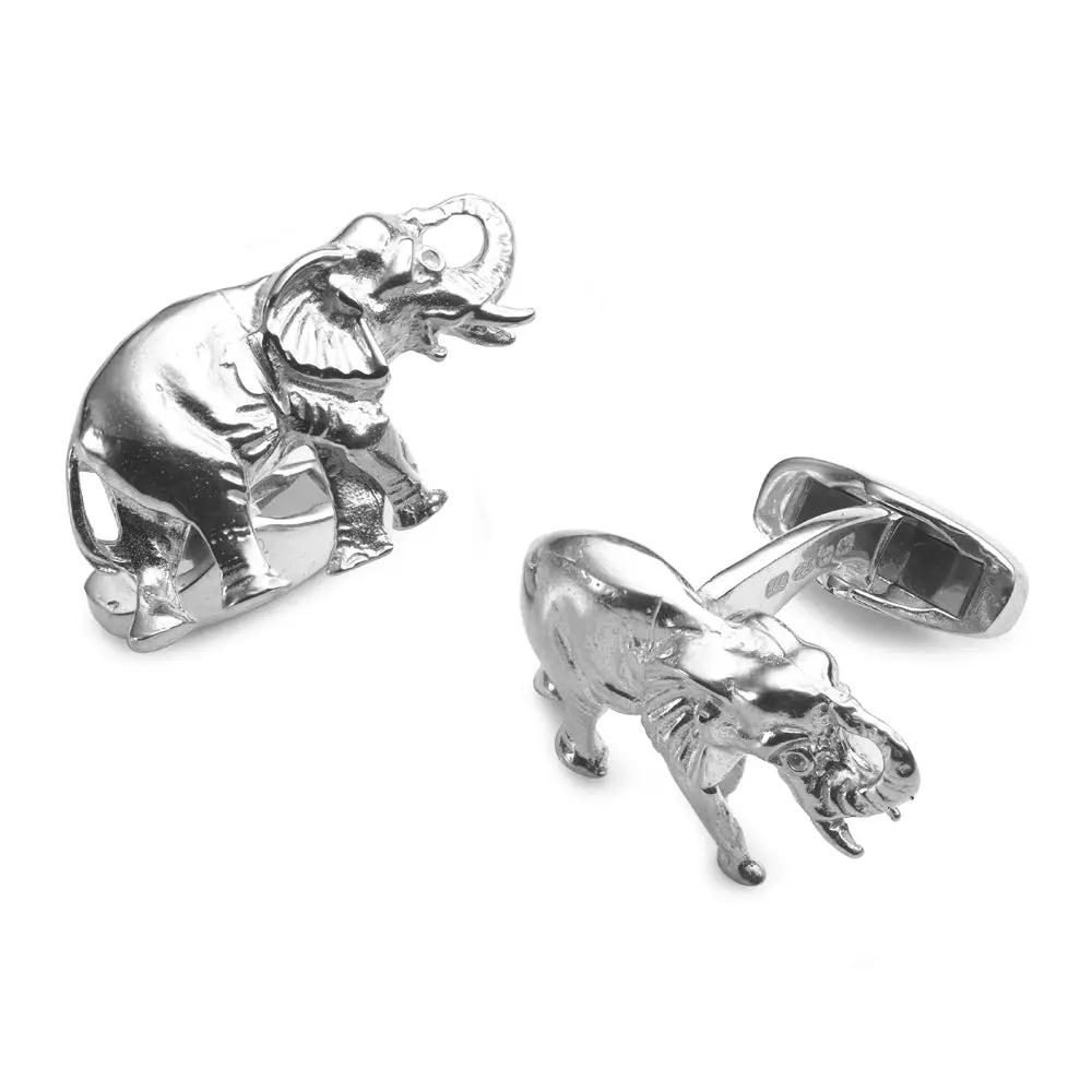 Elephant Sterling Silver Cufflinks by Benson & Clegg