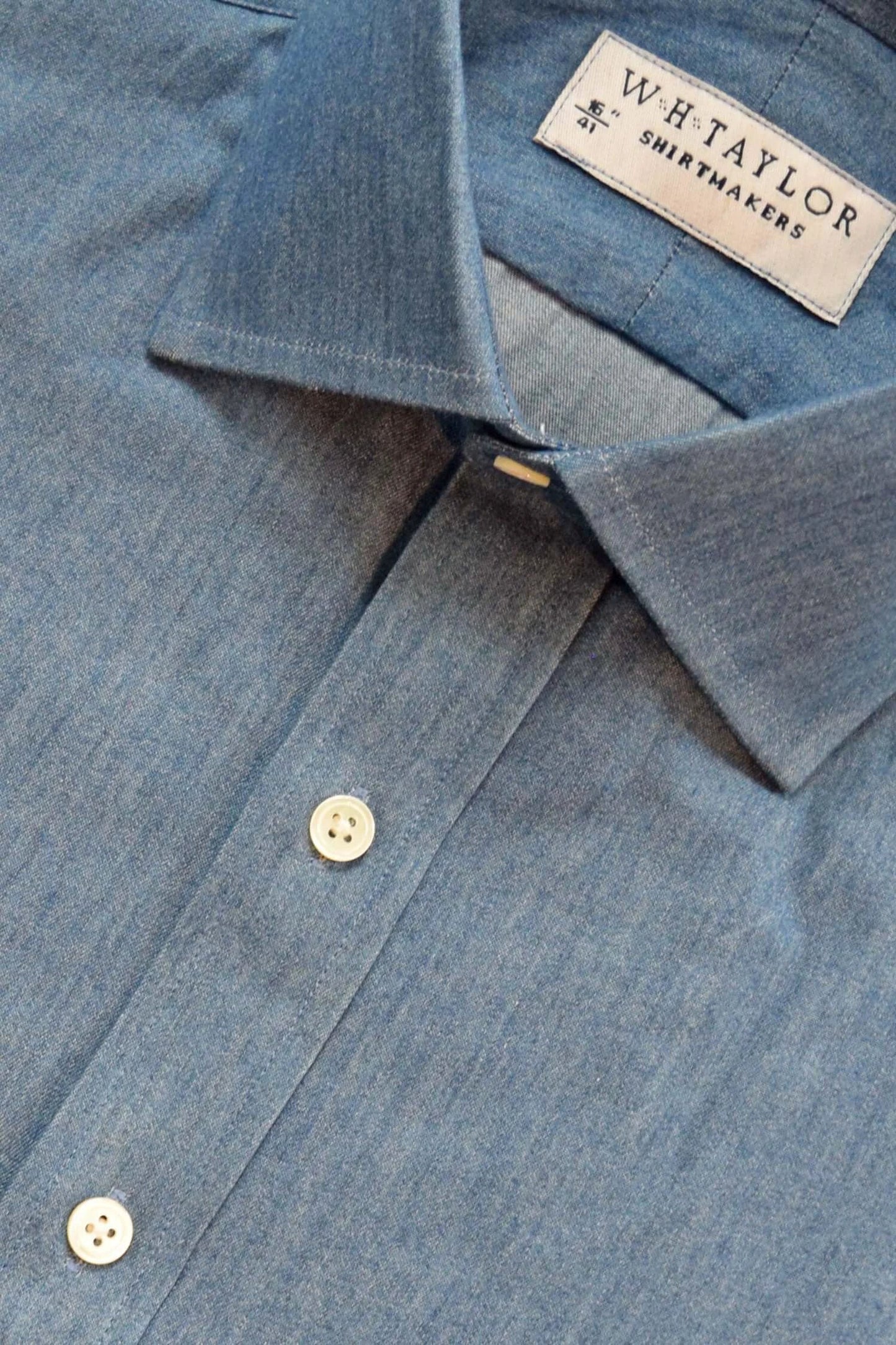 Plain Blue Denim Men's Bespoke Shirt by whtshirtmakers.com