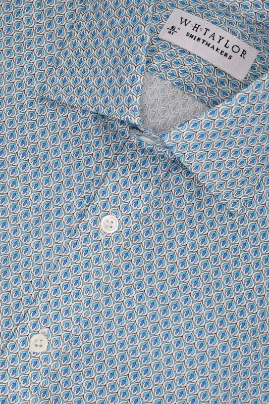 Blue Tulip Pattern Men's Bespoke Shirt