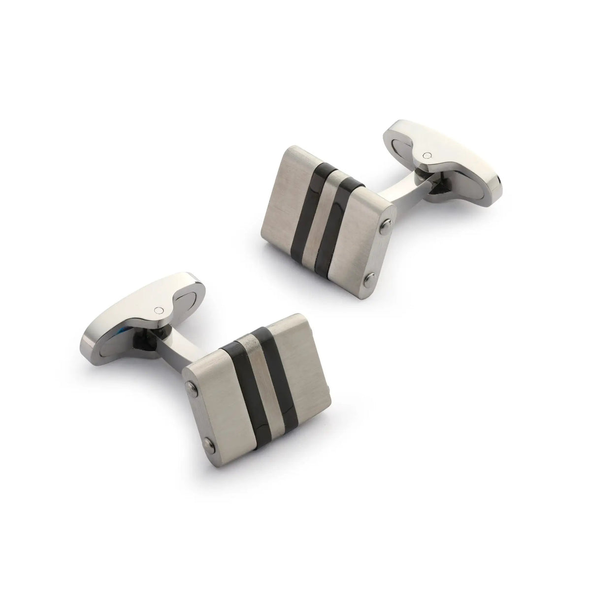 Stratos Cufflinks in Steel & Onyx by Benson & Clegg