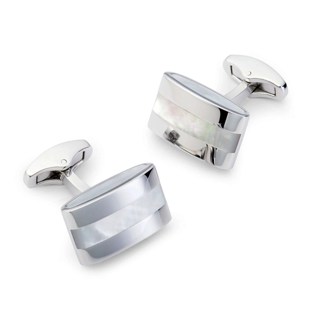 Contemporary Mother of Pearl Cufflinks - Radiant Pearl in Refined Silver Setting for Elegant Office and Formal Wear by Benson & Clegg
