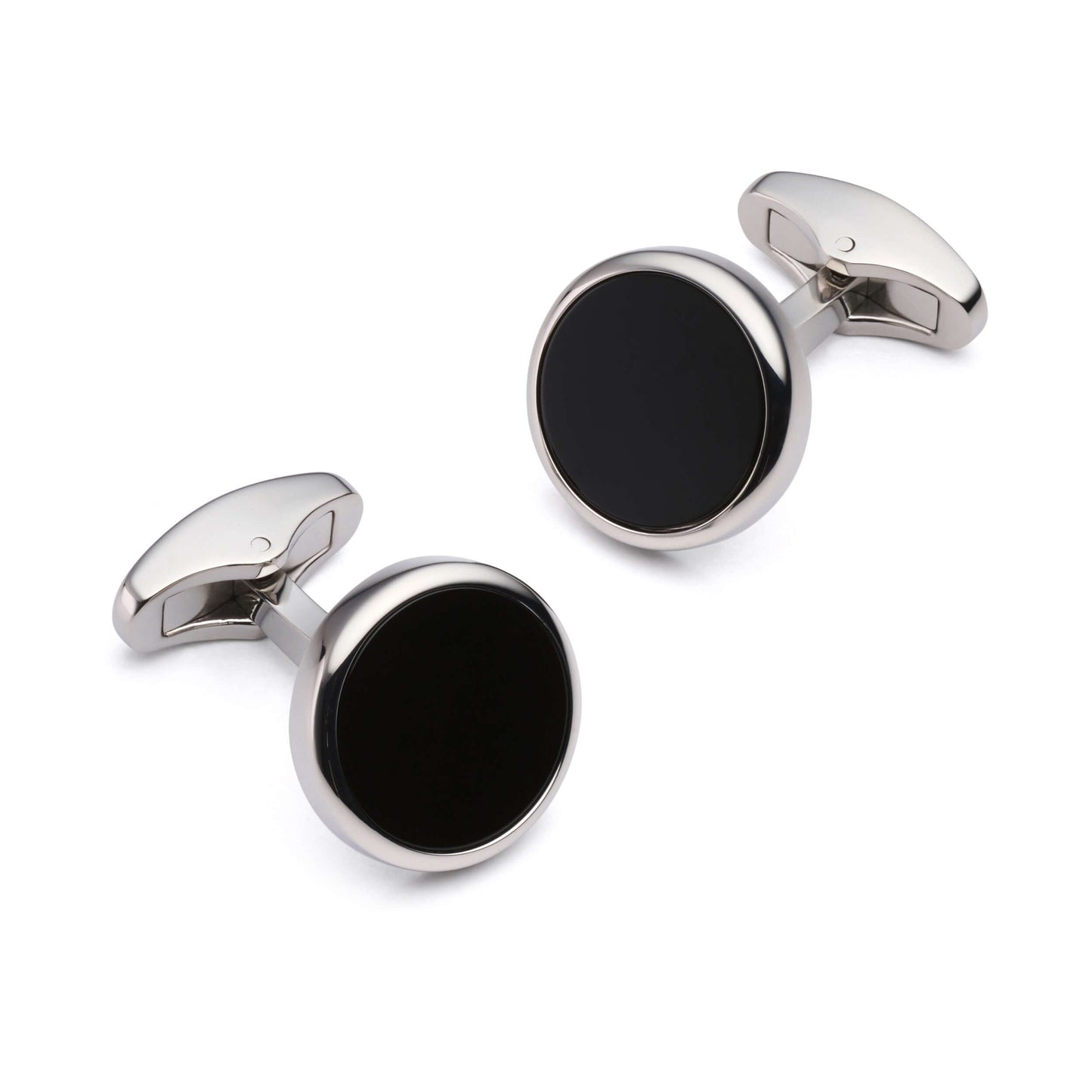 Onyx Round Cufflinks In Silver For Formal Wear Elite Collection - Sleek Round Onyx Stone For Timeless Gentleman Style by Benson & Clegg