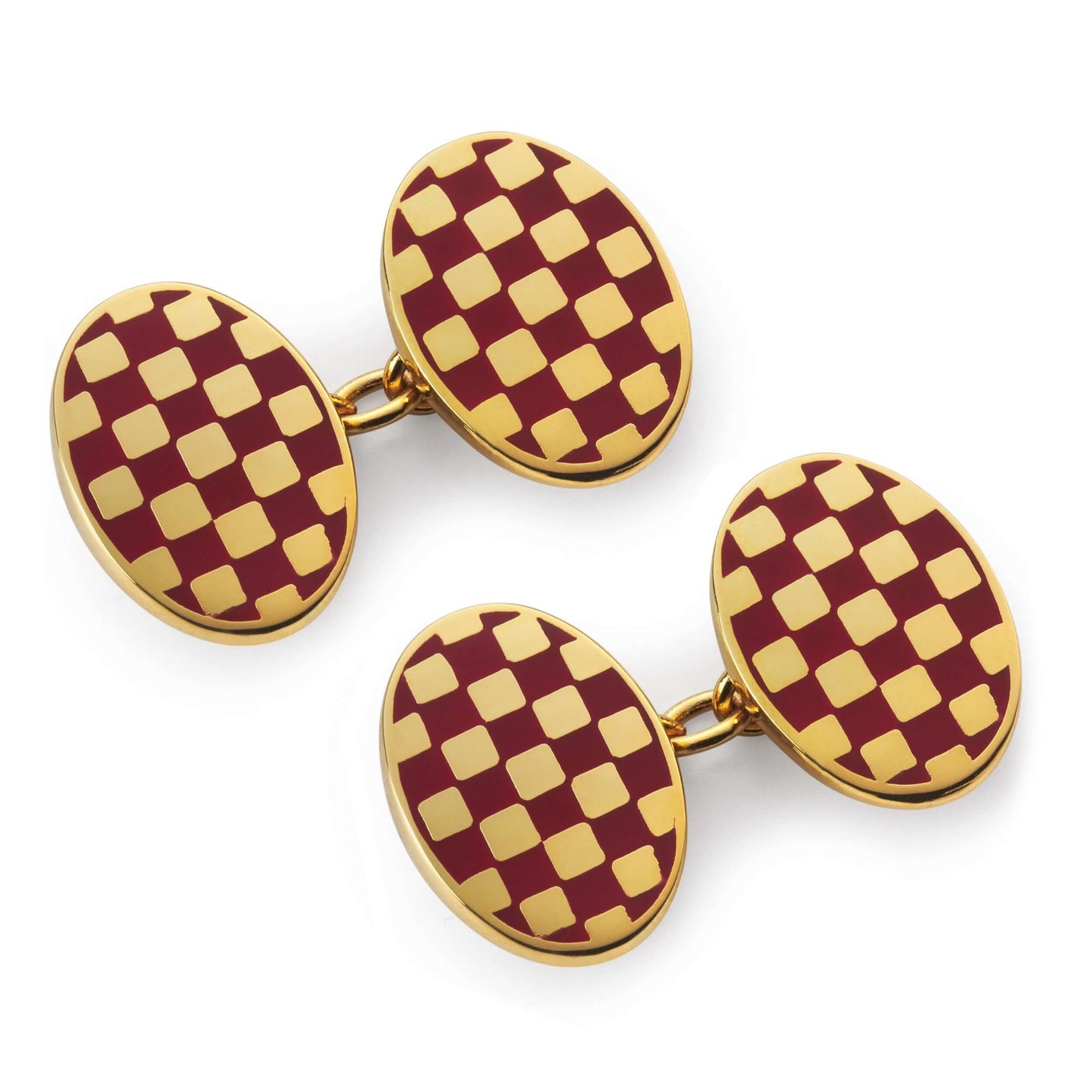Checkerboard Chain Cufflinks Burgundy Handcrafted In England - Vitreous Enamel Finish For Distinctive Classic Style by Benson & Clegg