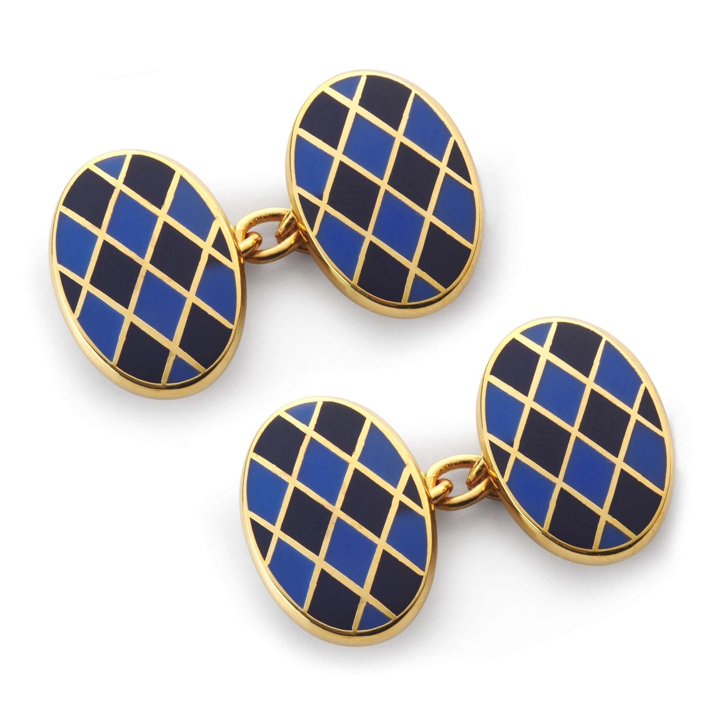 Harlequin Chain Cufflinks In Blue & Gold by Benson & Clegg