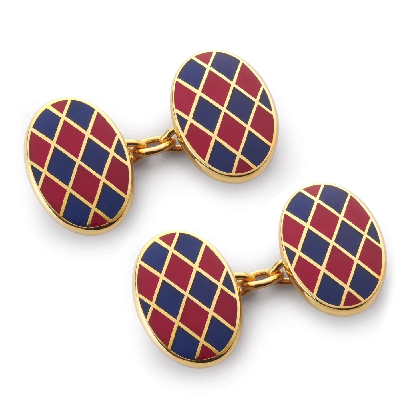 Harlequin Chain Cufflinks In Red & Blue by Benson & Clegg