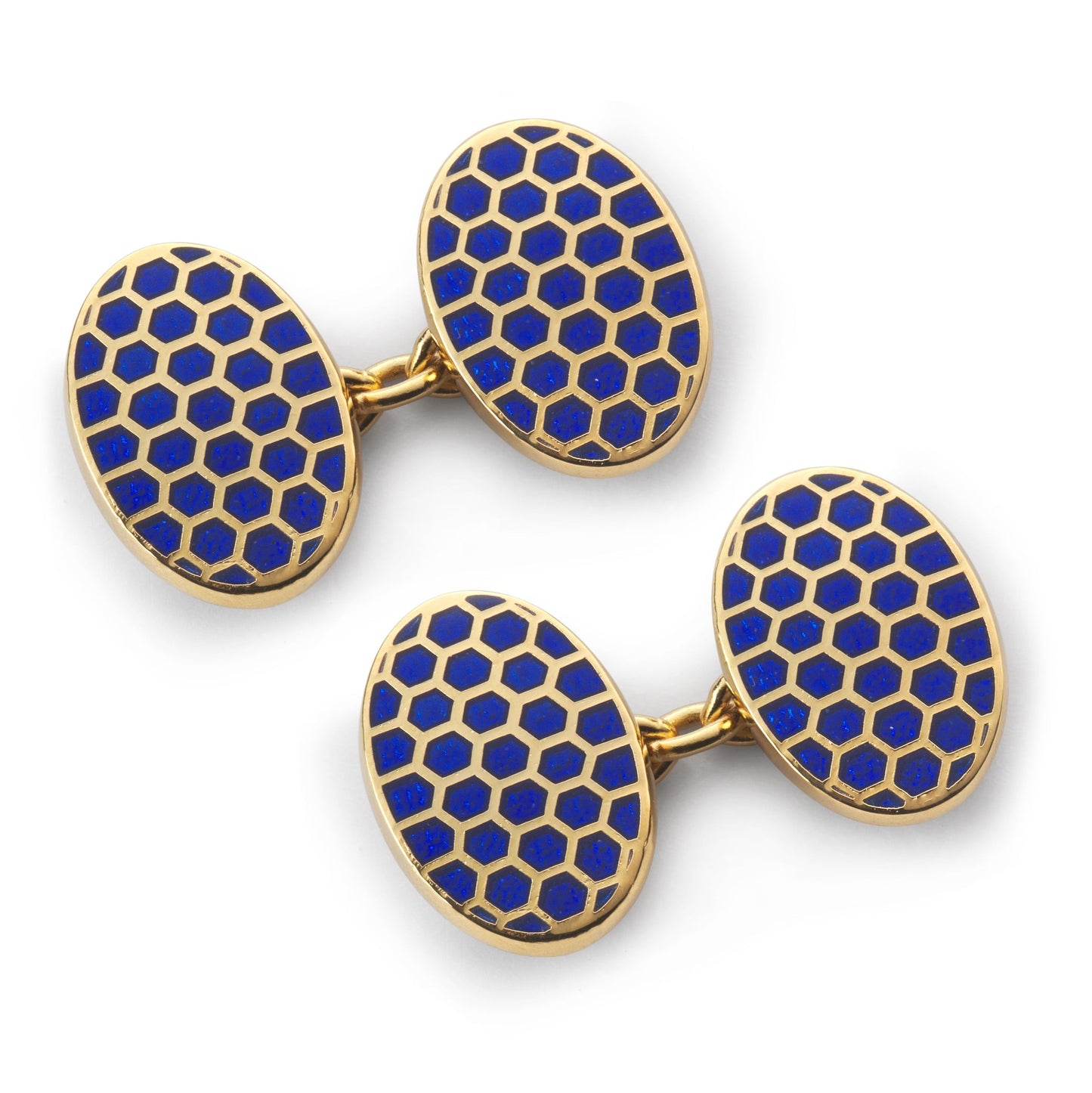 Honeycomb Chain Cufflinks In Blue & Gold by Benson & Clegg