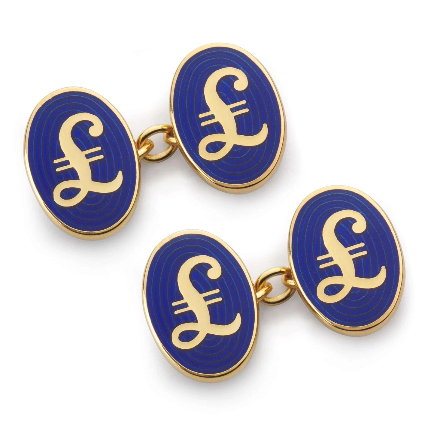 Pound Sterling Chain Cufflinks In Blue And Gold Enamel - Handcrafted In England With Durable Vitreous Enamel Finish by Benson & Clegg