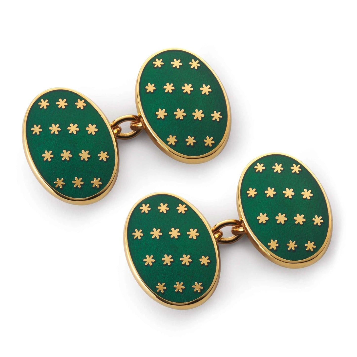 Star Chain Cufflinks In Green & Gold by Benson & Clegg
