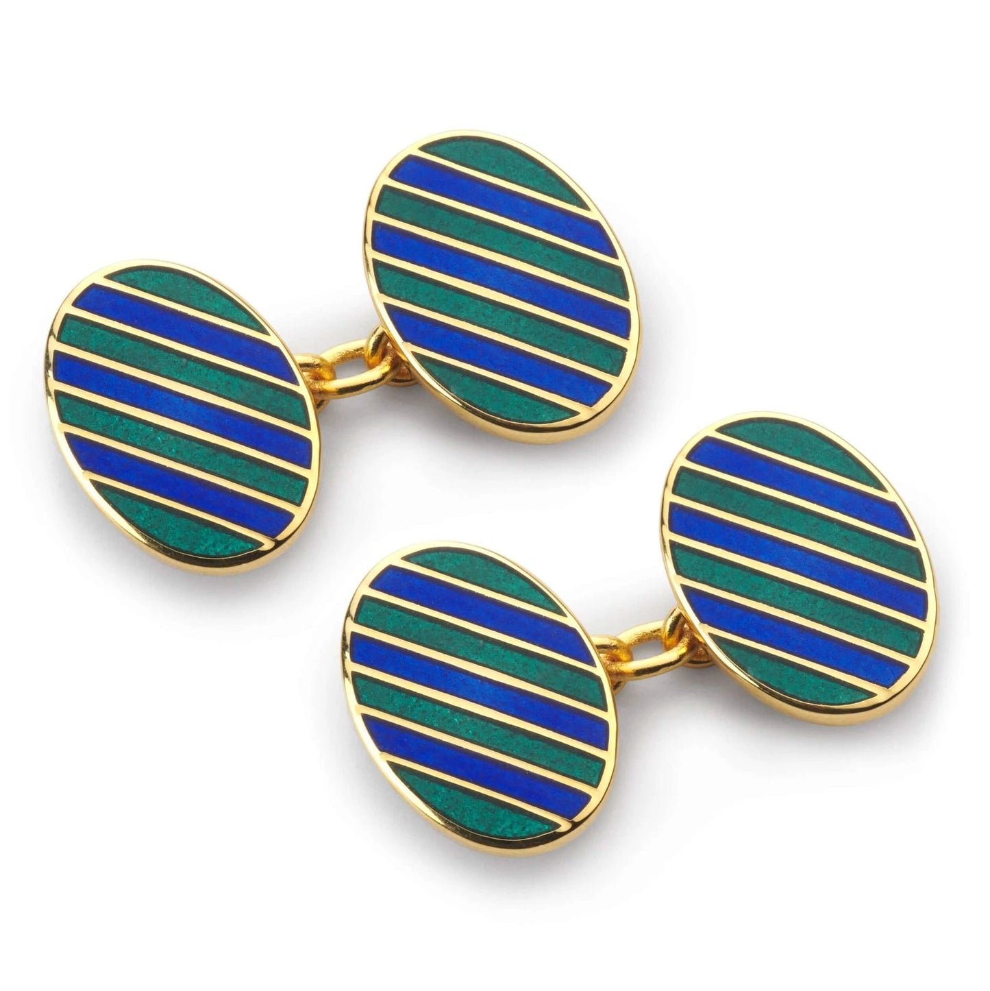 Stripe Chain Cufflinks In Green And Blue by Benson & Clegg