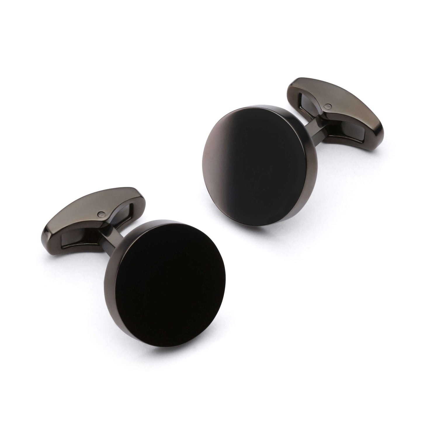 Round Black Cufflinks For Men - Polished Finish For Elegant Classic Modern Formal Wear Accessory by Benson & Clegg