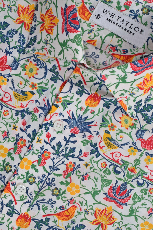 English Garden Scene White Men's Bespoke Shirt