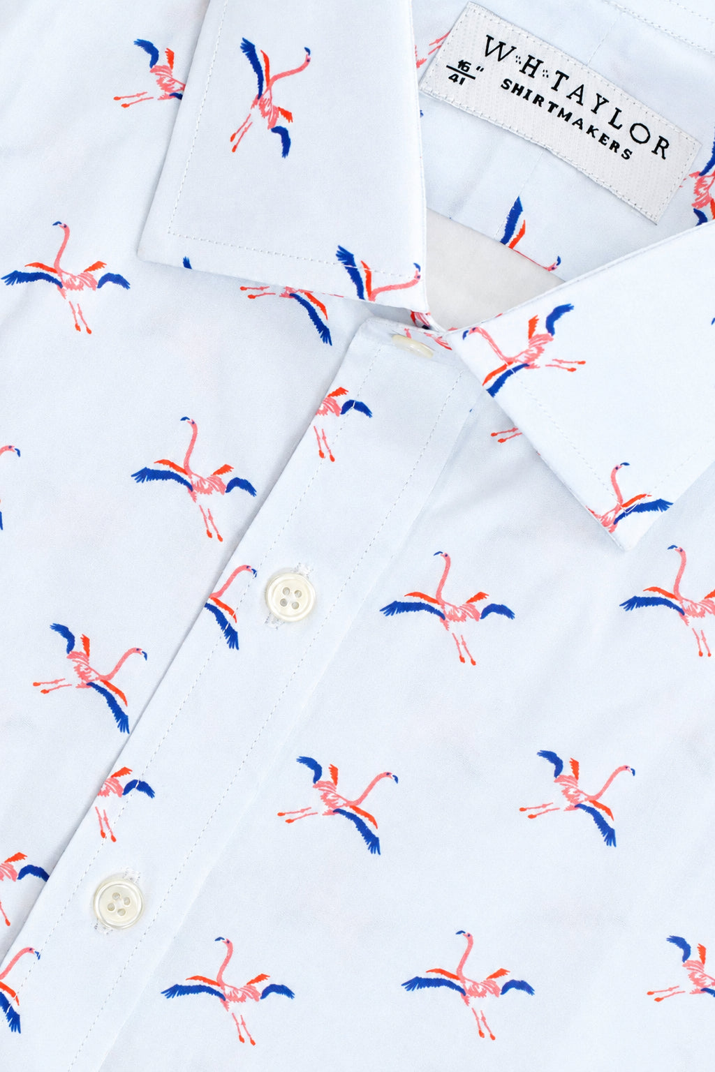 Flying Flamingo Pattern White Men's Bespoke Shirt - Playful Charm With Tailored Comfort And Flattering Fit by whtshirtmakers.com