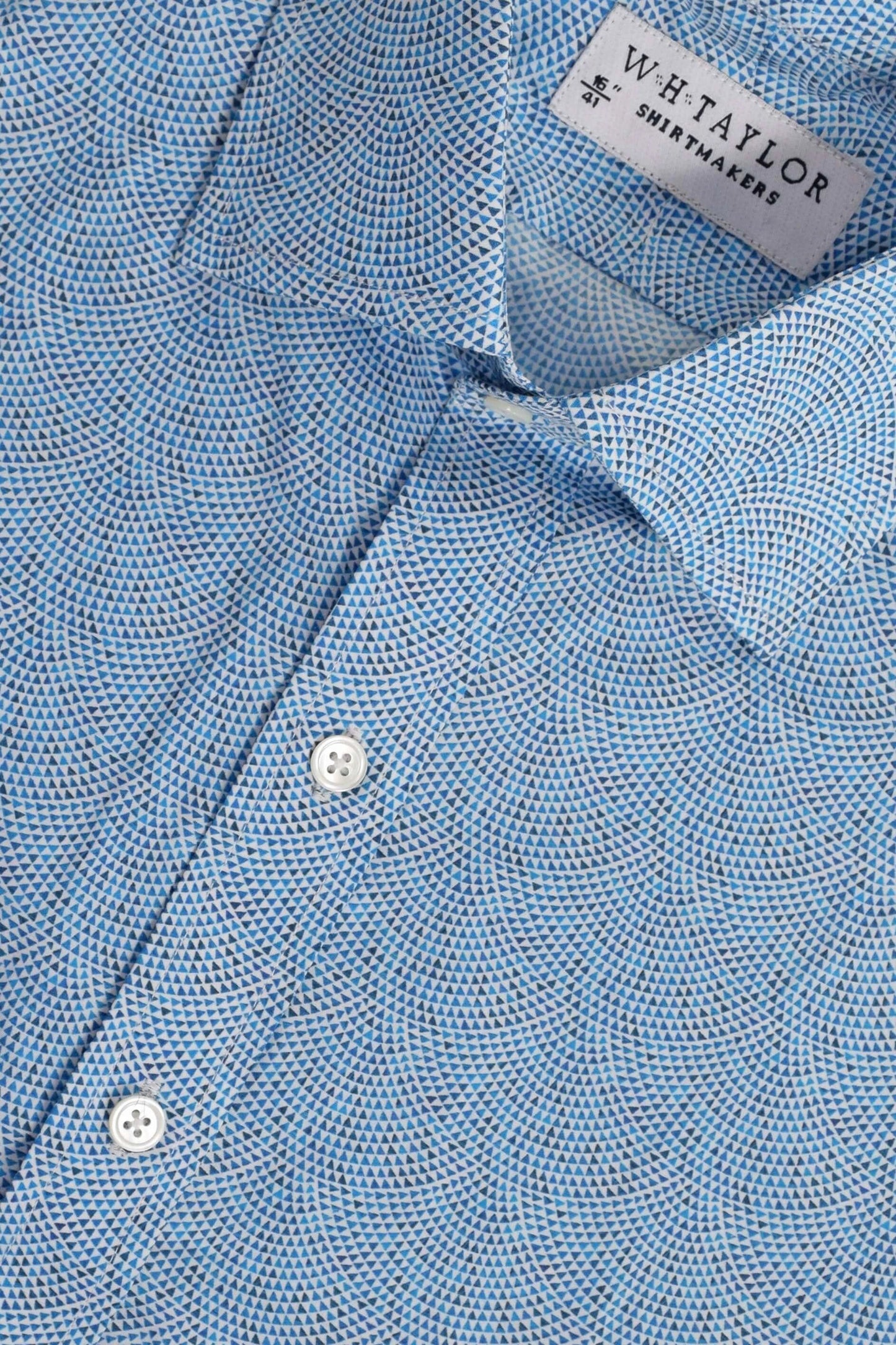 Art Deco Blue Mosaic Pattern Men's Bespoke Shirt - Tailored To Your Exact Measurements For Timeless Geometric Style by whtshirtmakers.com