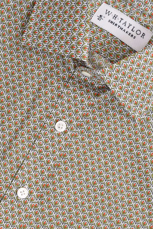 Green Tulip Pattern Men's Bespoke Shirt