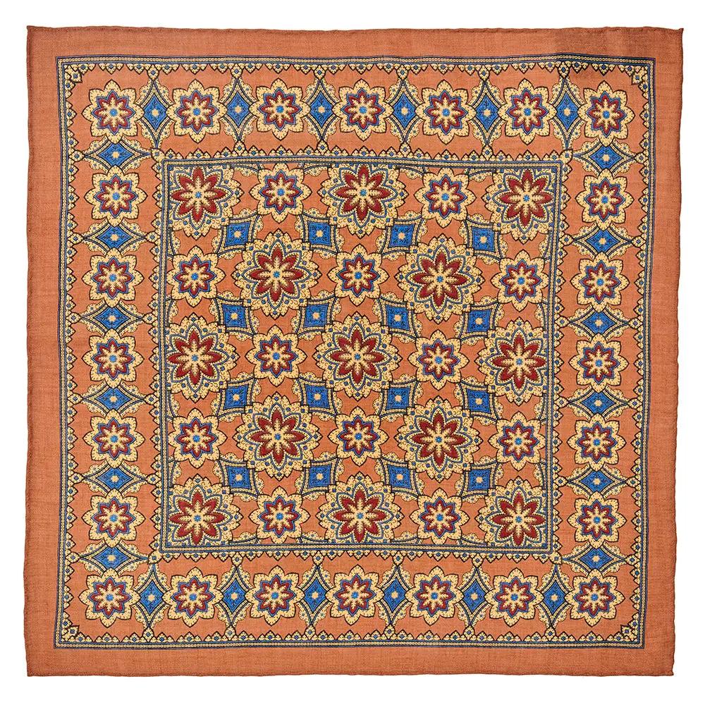 Floral Design In Burnt Orange (Wool & Silk Mix) Pocket Square by Benson & Clegg