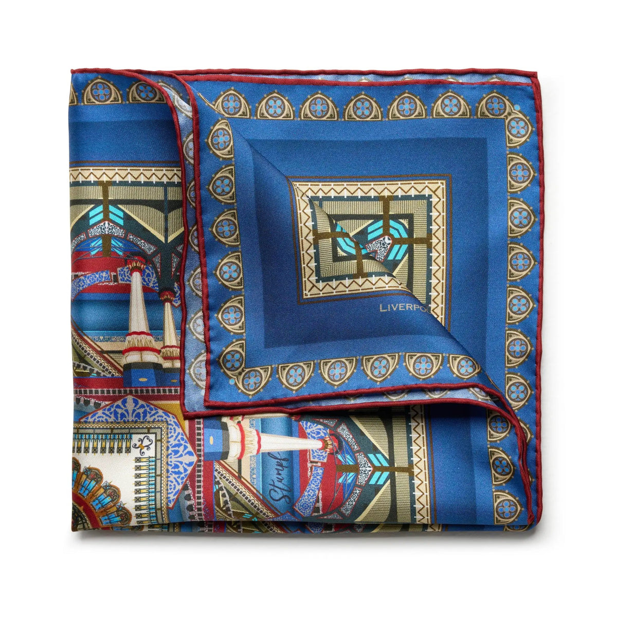 Liverpool Street Station in Blue Pocket Square by Benson & Clegg