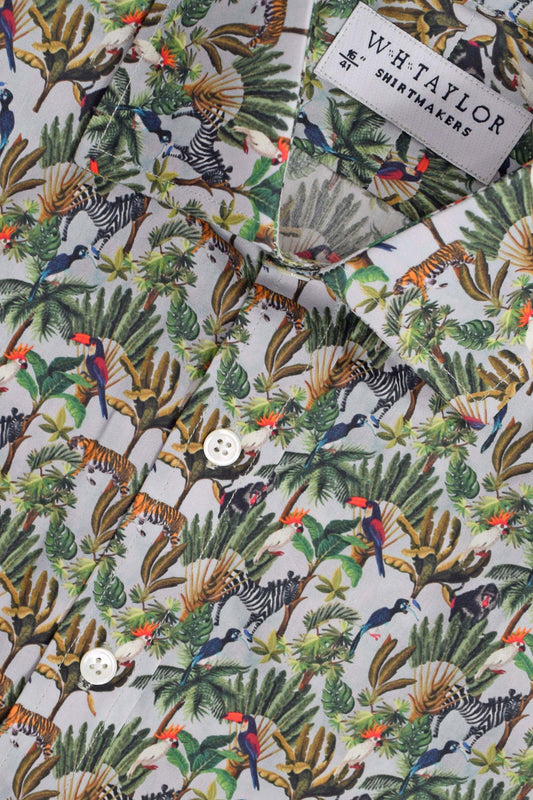 Jungle Pattern White Men's Bespoke Shirt