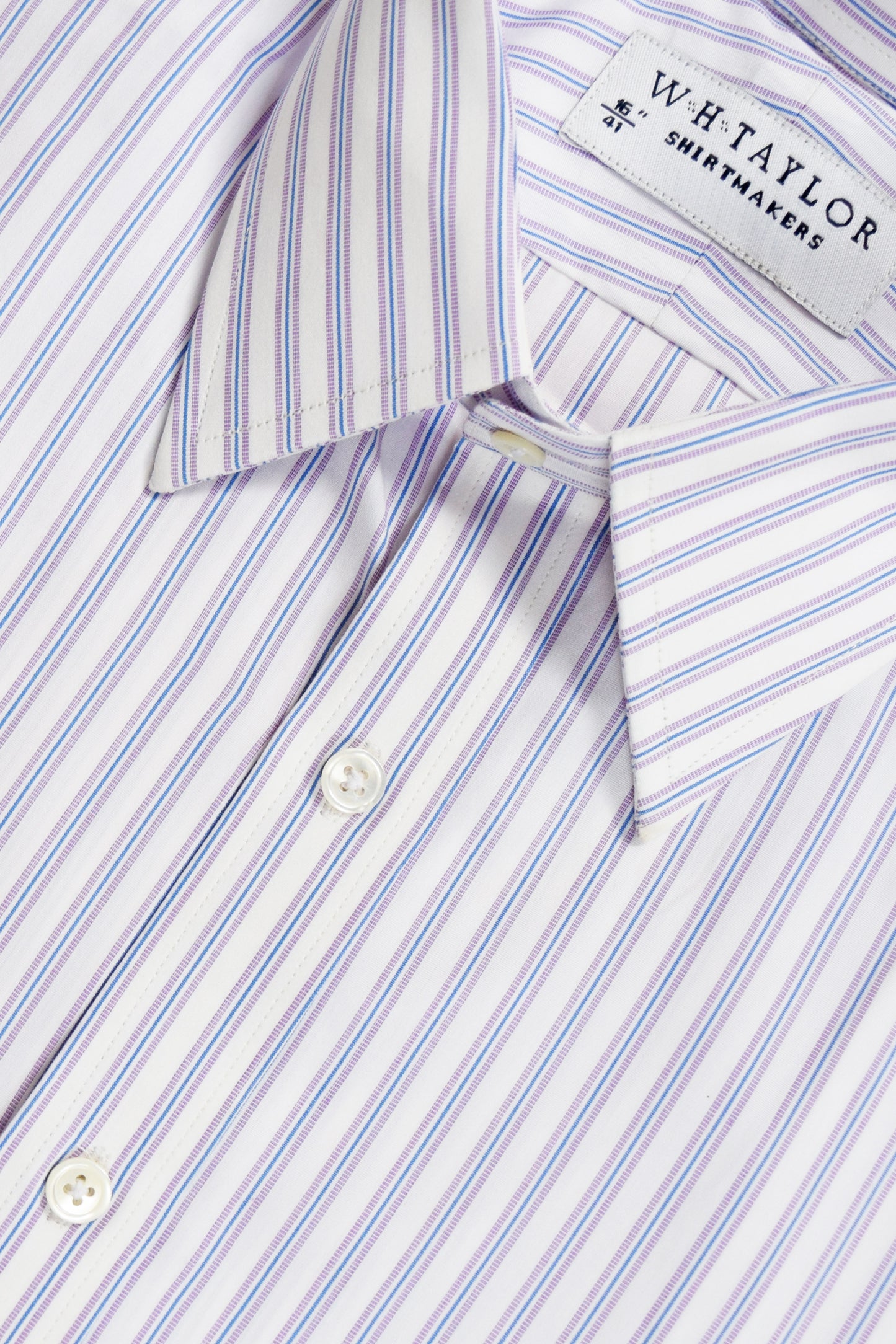 WH Taylor Bespoke Pink And Blue Pencil Stripe Poplin Mens Shirt