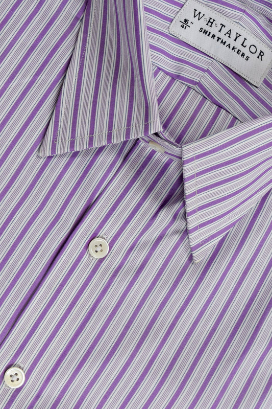 WH Taylor Men's Lilac Stripe Poplin Bespoke Shirt