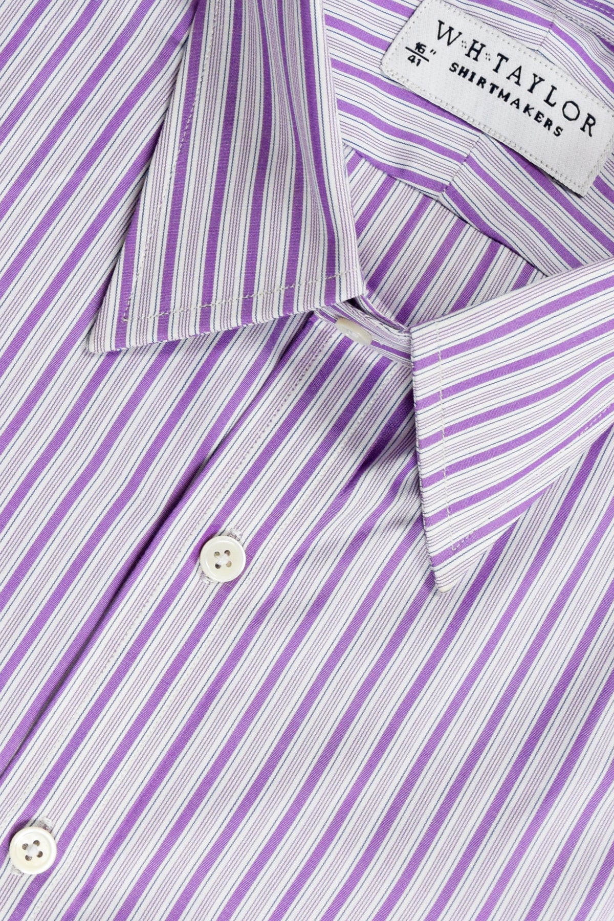 WH Taylor Men's Lilac Stripe Poplin Bespoke Shirt by whtshirtmakers.com