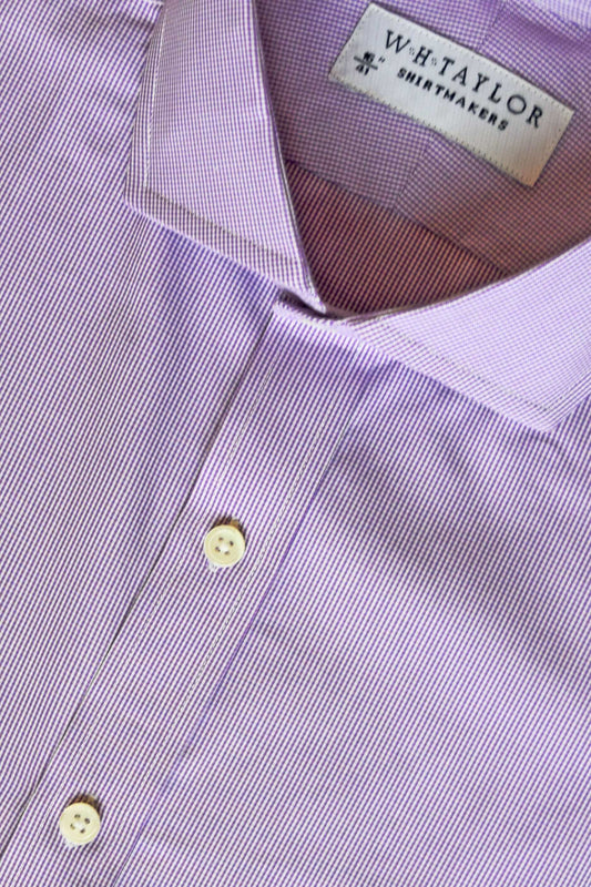Lilac Shepherds Check Poplin Men's Bespoke Shirt with classic check design and smooth finish made from 100% cotton, adding modern feel