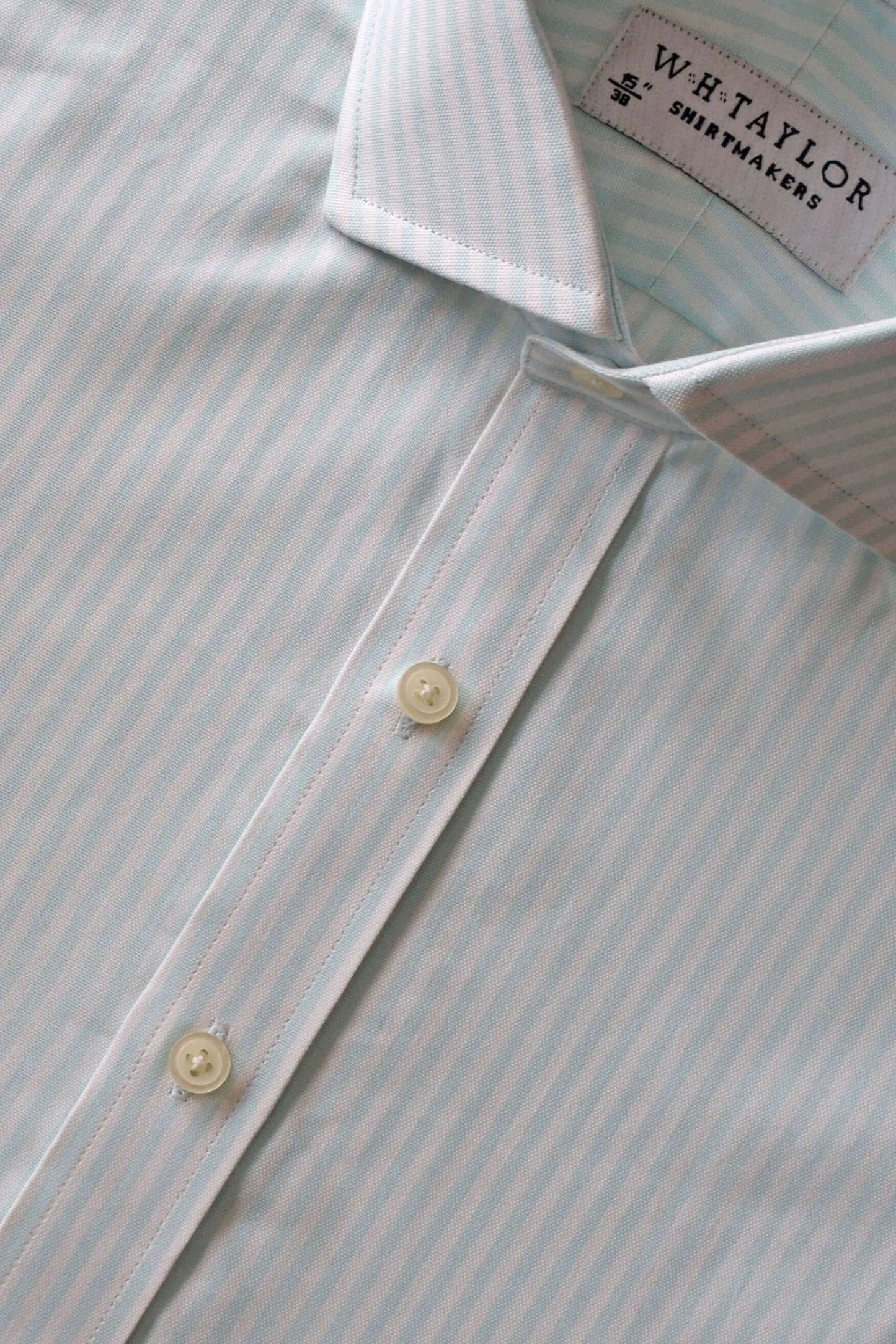 Mint Bengal Stripe Oxford Men's Bespoke Shirt with buttons and collar detail