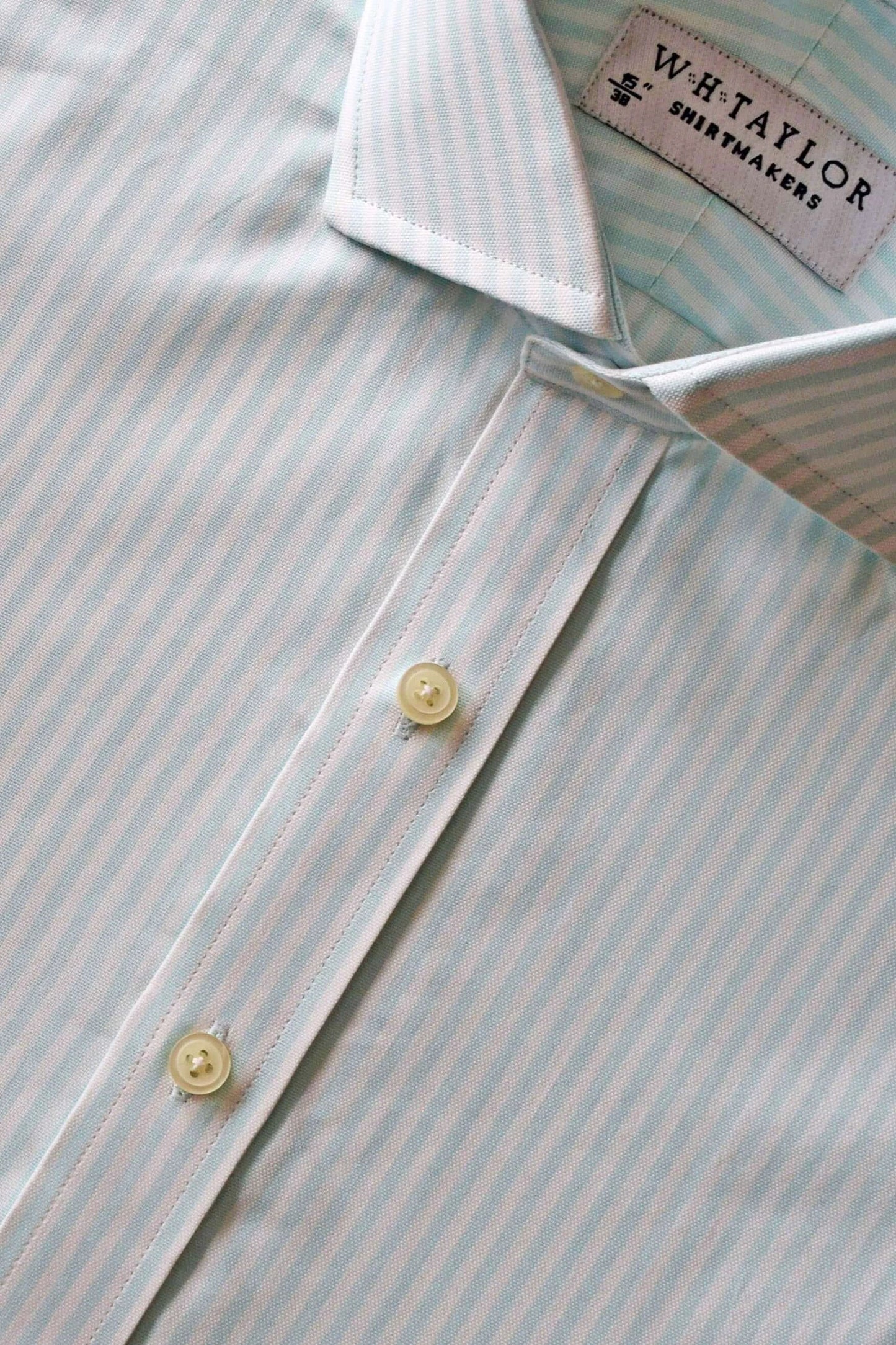 Mint Bengal Stripe Oxford Ladies Bespoke Shirt with subtle mint green and white stripes.