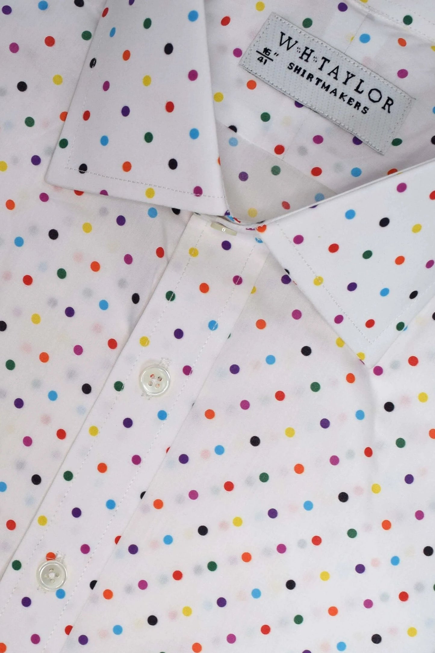 Multi-Coloured Spotted White Men's Bespoke Shirt - Tailored to Your Measurements for a Sharp Fit by whtshirtmakers.com