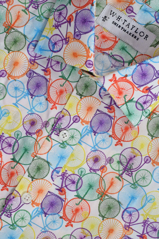 Muti-Coloured Bicycle White Men's Bespoke Shirt