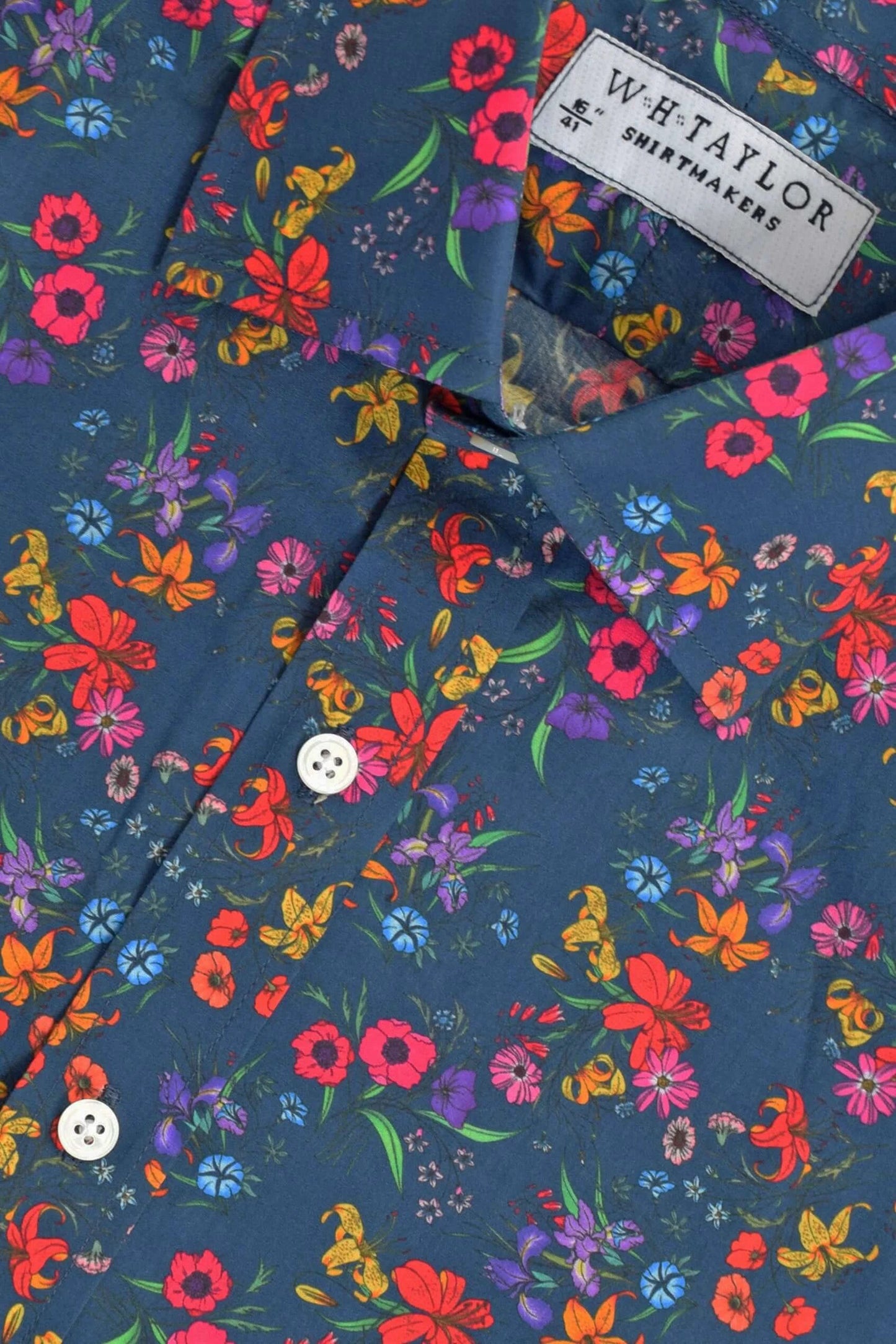 Navy Floral Pattern Men's Bespoke Shirt - Tailored to Your Measurements for Timeless Sophistication by whtshirtmakers.com