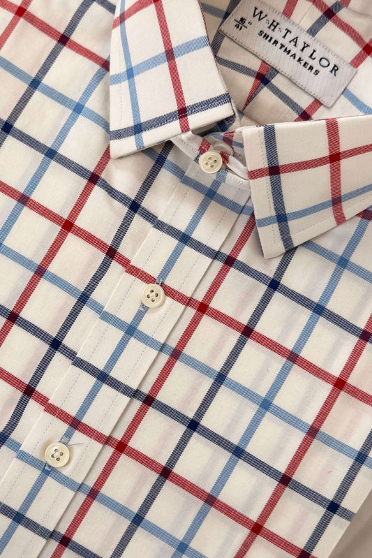 Navy & Red Tattersall Check Poplin Men's Bespoke Shirt