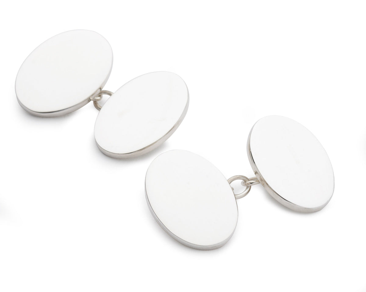 Sterling Silver British Hallmarked Chain Oval Cufflinks by Benson & Clegg