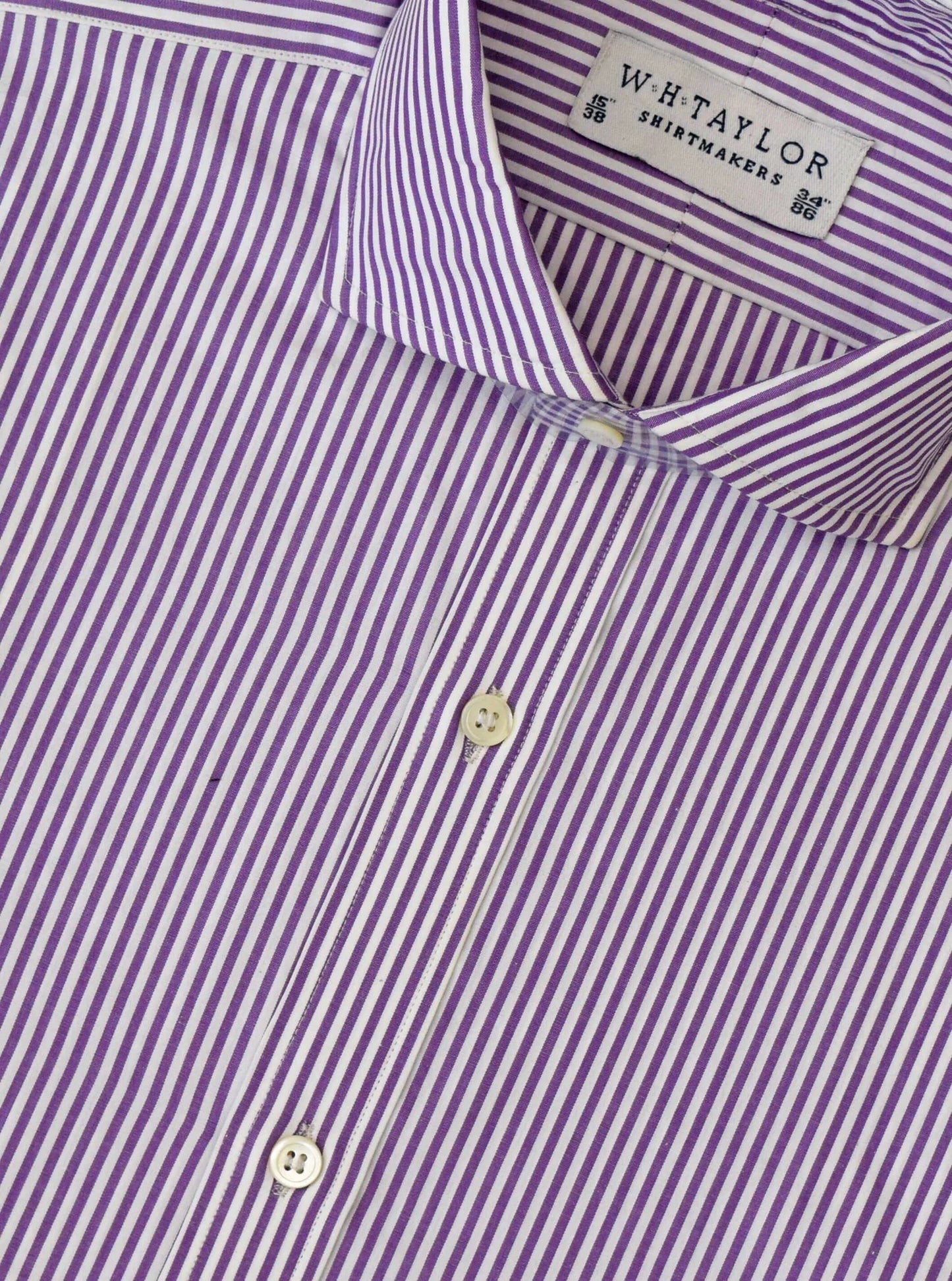Purple Bengal Stripe Poplin Men's Bespoke Shirt by W.H Taylor – 100% Cotton, Durable Medium English Fabric with Smooth Finish