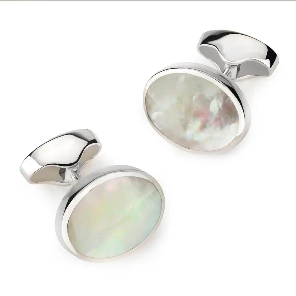 Sterling Silver Oval Cufflinks With Mother Of Pearl by Benson & Clegg