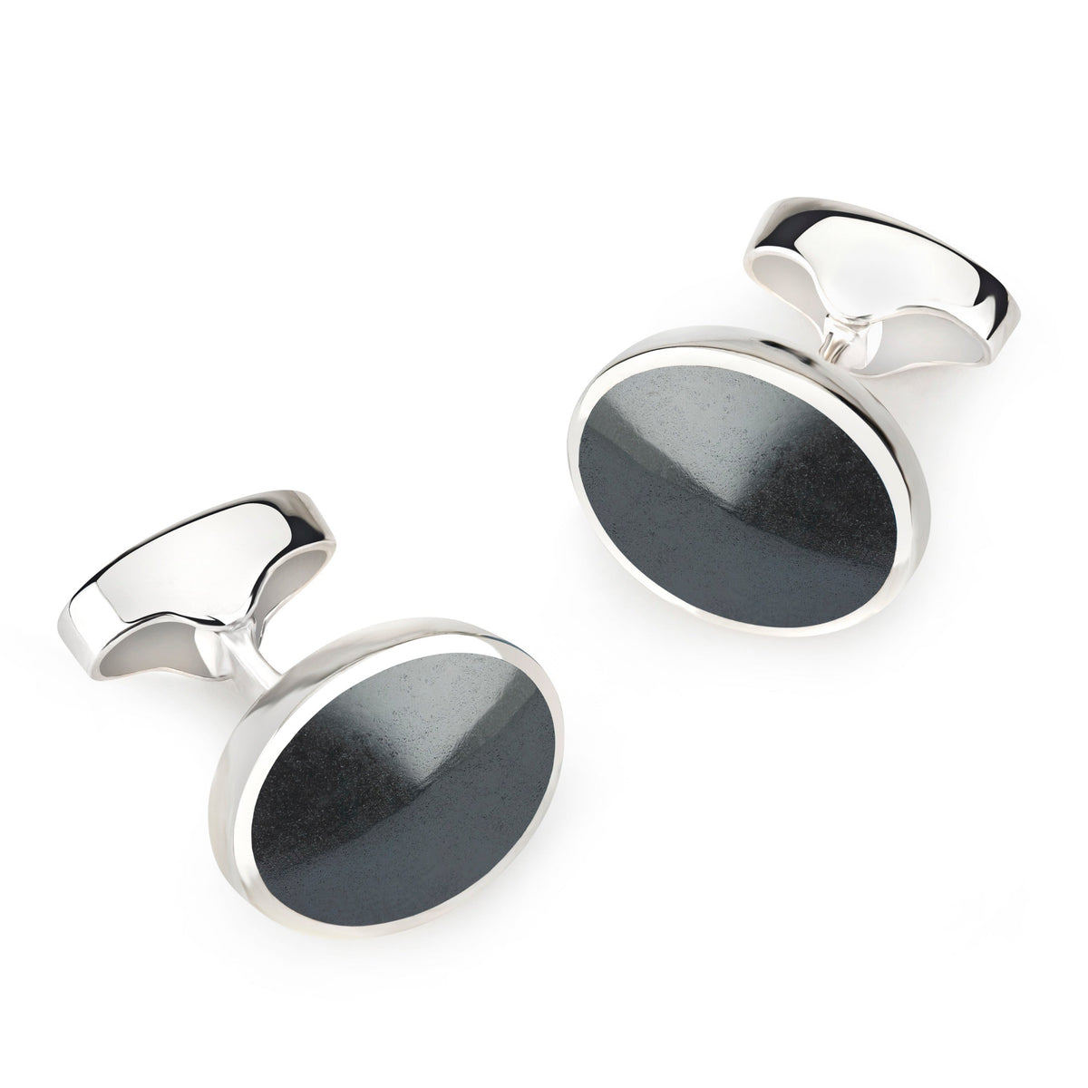Sterling Silver Oval Cufflinks With Hematite by Benson & Clegg