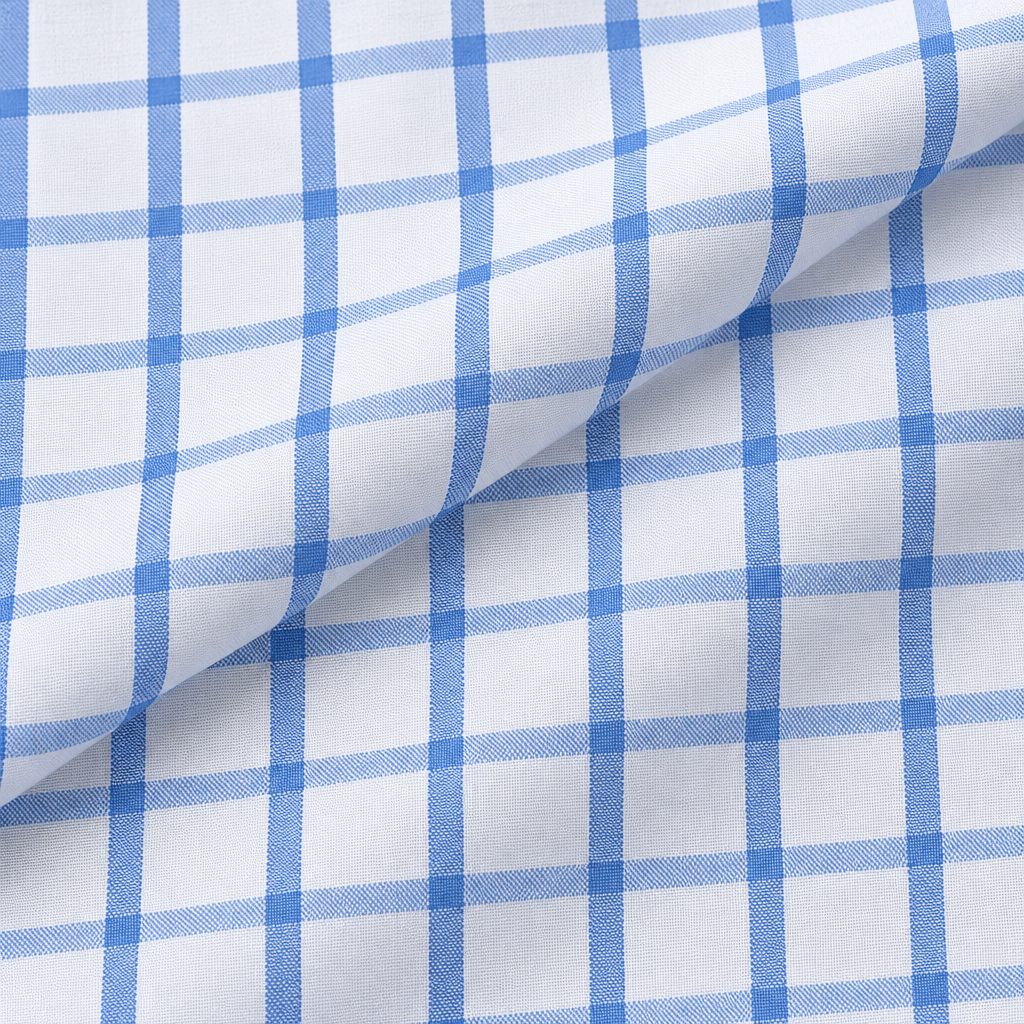 WH Taylor Shirtmakers Sky Windowpane Check Poplin Men's Bespoke Shirt by whtshirtmakers.com