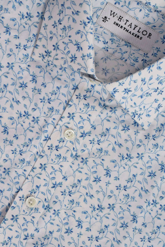 Small Blue Floral Pattern Men's Bespoke Shirt