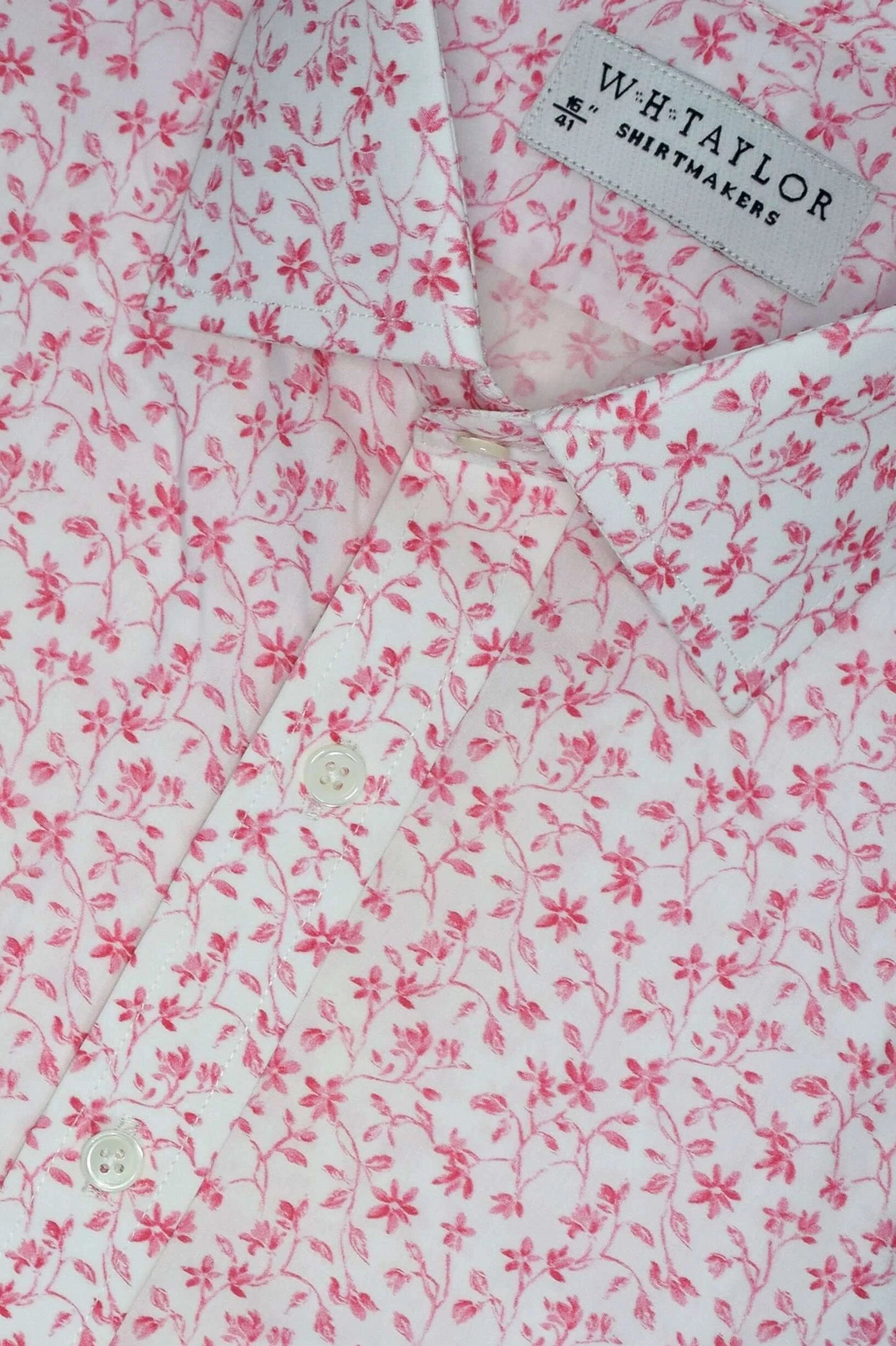 Small Red Floral Pattern Men's Bespoke Shirt - Expertly Tailored To Your Measurements For A Bold Colourful Look by whtshirtmakers.com
